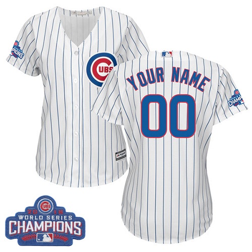Women's Majestic Chicago Cubs Customized Authentic White Home 2016 World Series Champions Cool Base MLB Jersey
