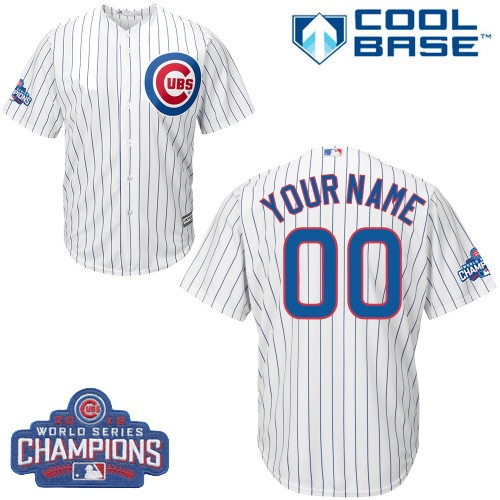Youth Majestic Chicago Cubs Customized Authentic White Home 2016 World Series Champions Cool Base MLB Jersey