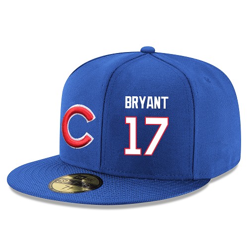 MLB Men's Chicago Cubs #17 Kris Bryant Stitched Snapback Adjustable Player Hat - Royal Blue/White