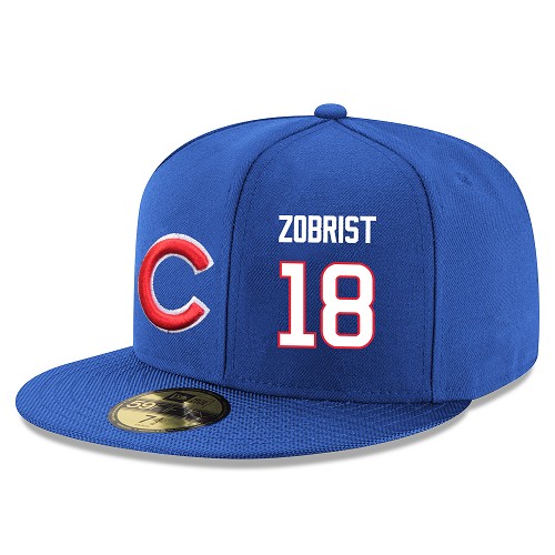 MLB Men's Chicago Cubs #18 Ben Zobrist Stitched Snapback Adjustable Player Hat - Royal Blue/White