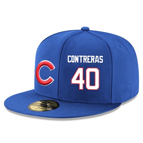 MLB Men's Chicago Cubs #40 Willson Contreras Stitched Snapback Adjustable Player Hat - Royal Blue/White