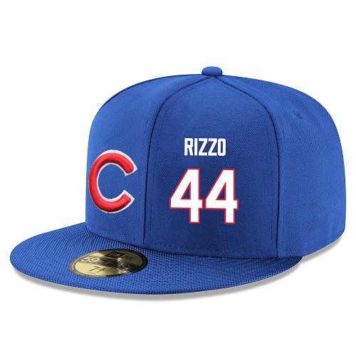 MLB Men's Chicago Cubs #44 Anthony Rizzo Stitched Snapback Adjustable Player Hat - Royal Blue/White