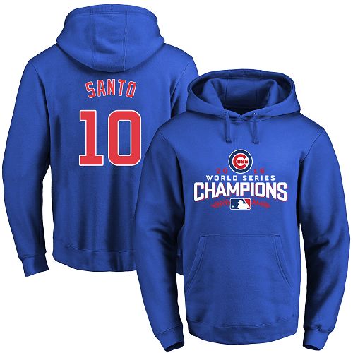 MLB Men's Chicago Cubs #10 Ron Santo Royal 2016 World Series Champions Walk Pullover Hoodie