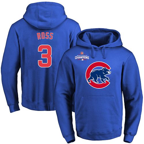 MLB Men's Chicago Cubs #3 David Ross Royal Team Color Primary Logo Pullover Hoodie