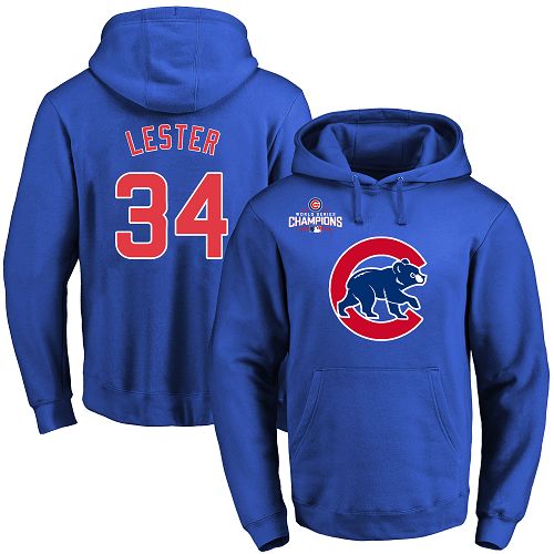 MLB Men's Chicago Cubs #34 Jon Lester Royal Team Color Primary Logo Pullover Hoodie