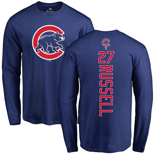 MLB Nike Chicago Cubs #27 Addison Russell Royal Blue Backer Long Sleeve T-Shirt