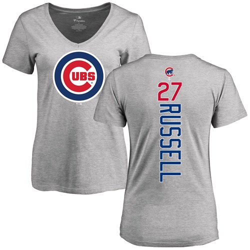MLB Women's Nike Chicago Cubs #27 Addison Russell Ash Backer T-Shirt