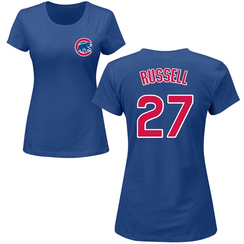 MLB Women's Nike Chicago Cubs #27 Addison Russell Royal Blue Name & Number T-Shirt