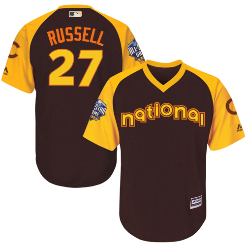 Youth Majestic Chicago Cubs #27 Addison Russell Authentic Brown 2016 All-Star National League BP Cool Base MLB Jersey