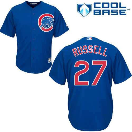 Youth Majestic Chicago Cubs #27 Addison Russell Authentic Royal Blue Alternate Cool Base MLB Jersey