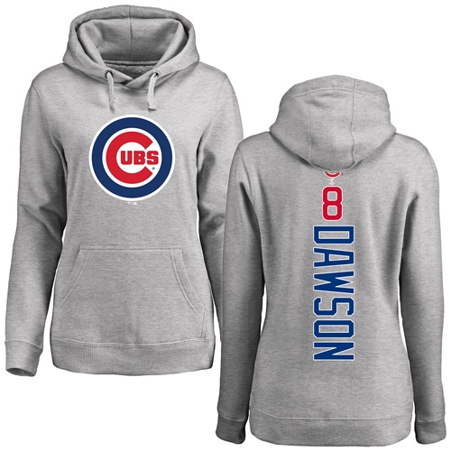 MLB Women's Nike Chicago Cubs #8 Andre Dawson Ash Backer Pullover Hoodie