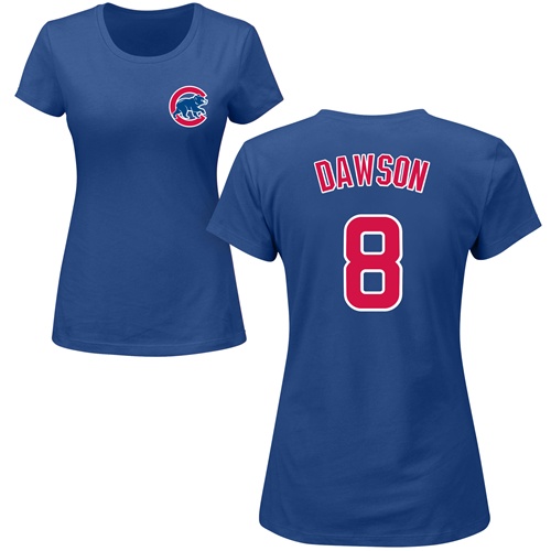 MLB Women's Nike Chicago Cubs #8 Andre Dawson Royal Blue Name & Number T-Shirt