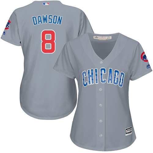Women's Majestic Chicago Cubs #8 Andre Dawson Authentic Grey Road MLB Jersey