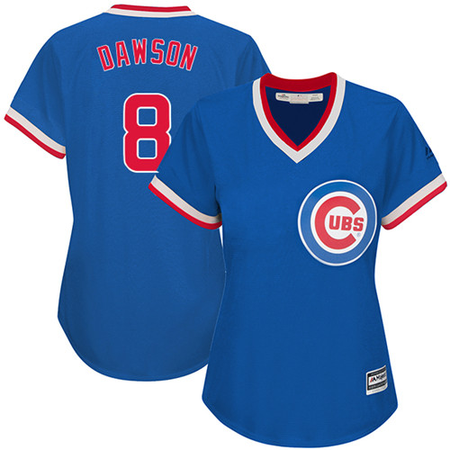 Women's Majestic Chicago Cubs #8 Andre Dawson Authentic Royal Blue Cooperstown MLB Jersey