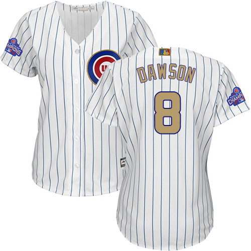 Women's Majestic Chicago Cubs #8 Andre Dawson Authentic White 2017 Gold Program MLB Jersey