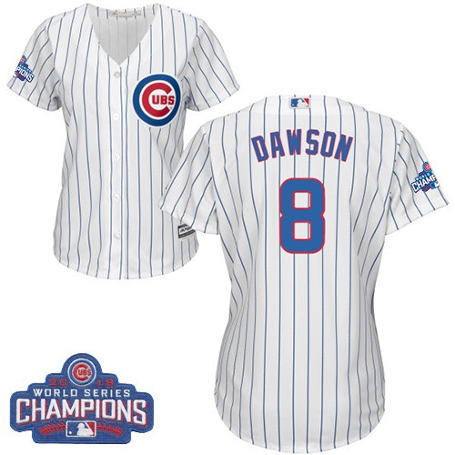 Women's Majestic Chicago Cubs #8 Andre Dawson Authentic White Home 2016 World Series Champions Cool Base MLB Jersey
