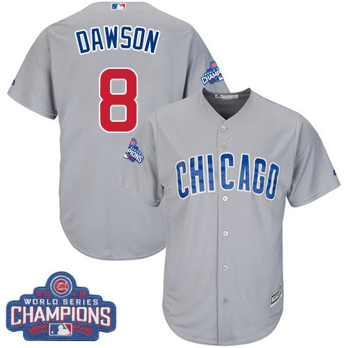 Youth Majestic Chicago Cubs #8 Andre Dawson Authentic Grey Road 2016 World Series Champions Cool Base MLB Jersey