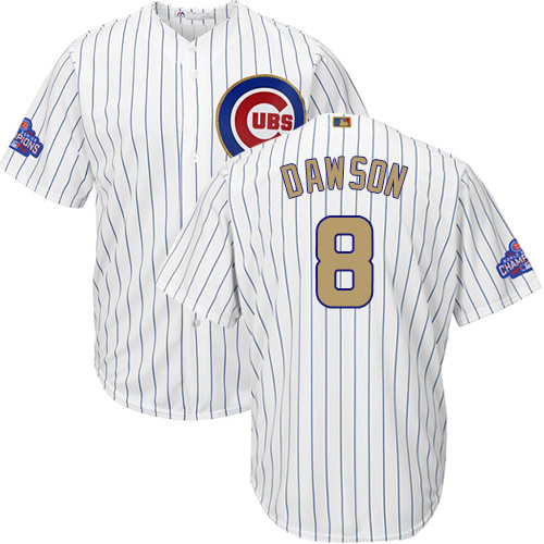 Youth Majestic Chicago Cubs #8 Andre Dawson Authentic White 2017 Gold Program Cool Base MLB Jersey