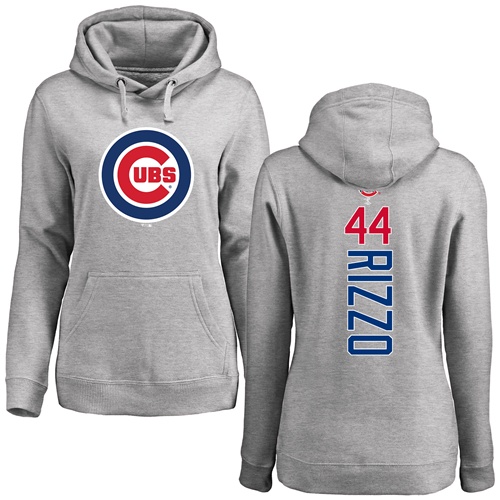 MLB Women's Nike Chicago Cubs #44 Anthony Rizzo Ash Backer Pullover Hoodie