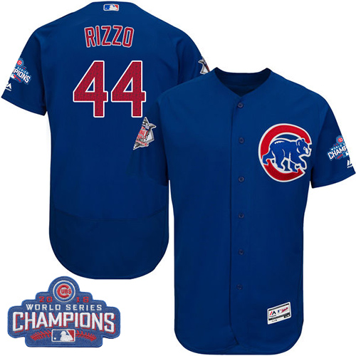 Men's Majestic Chicago Cubs #44 Anthony Rizzo Royal Blue 2016 World Series  Champions Flexbase Authentic Collection