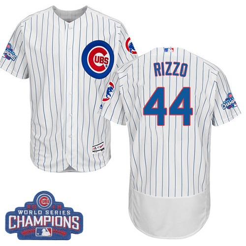 Men's Majestic Chicago Cubs #44 Anthony Rizzo White 2016 World Series  Champions Flexbase Authentic Collection MLB