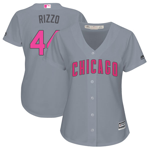 Women's Majestic Chicago Cubs #44 Anthony Rizzo Authentic Grey Mother's Day Cool Base MLB Jersey