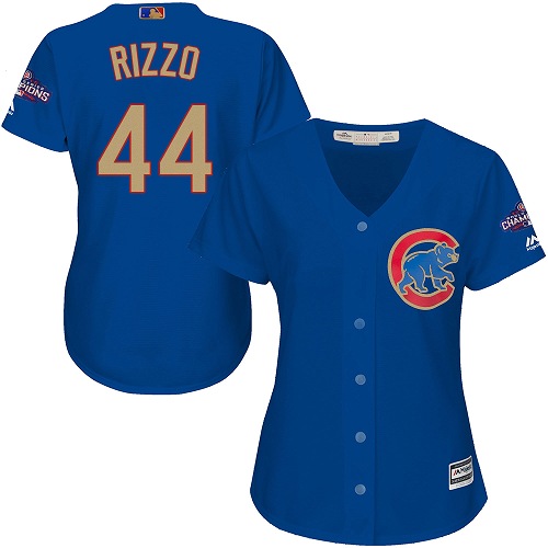 Women's Majestic Chicago Cubs #44 Anthony Rizzo Authentic Royal Blue 2017 Gold Champion MLB Jersey