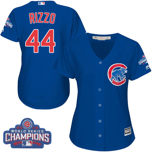 Women's Majestic Chicago Cubs #44 Anthony Rizzo Authentic Royal Blue Alternate 2016 World Series Champions Cool Base MLB Jersey