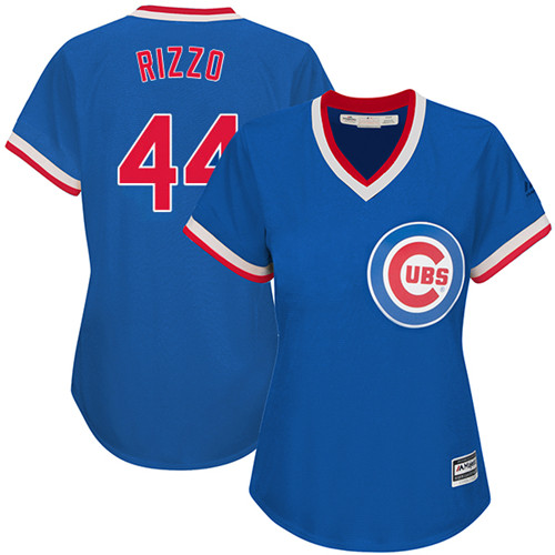 Women's Majestic Chicago Cubs #44 Anthony Rizzo Authentic Royal Blue Cooperstown MLB Jersey