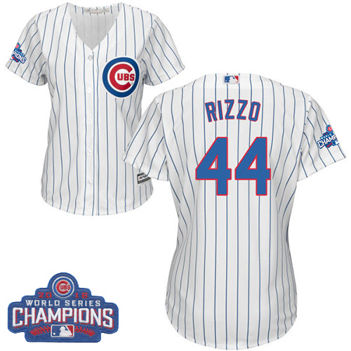 Women's Majestic Chicago Cubs #44 Anthony Rizzo Authentic White Home 2016 World Series Champions Cool Base MLB Jersey