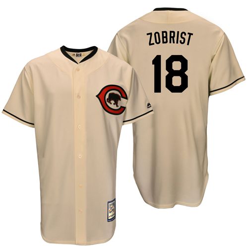 Men's Majestic Chicago Cubs #18 Ben Zobrist Authentic Cream Cooperstown Throwback MLB Jersey