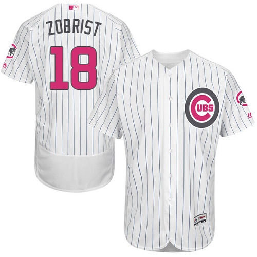 Men's Majestic Chicago Cubs #18 Ben Zobrist Authentic White 2016 Mother's Day Fashion Flex Base MLB Jersey