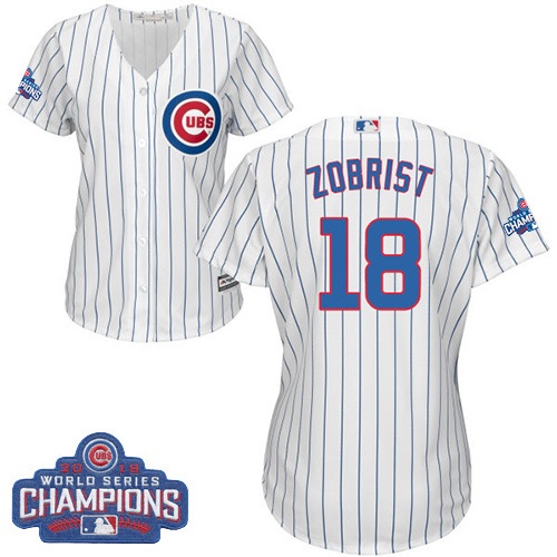 Women's Majestic Chicago Cubs #18 Ben Zobrist Authentic White Home 2016 World Series Champions Cool Base MLB Jersey
