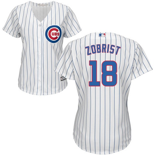 Women's Majestic Chicago Cubs #18 Ben Zobrist Authentic White Home Cool Base MLB Jersey