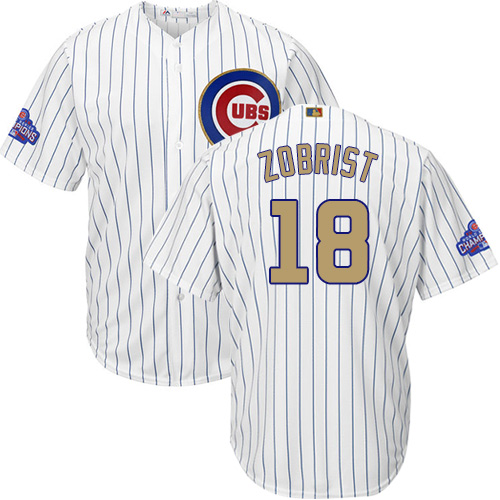 Youth Majestic Chicago Cubs #18 Ben Zobrist Authentic White 2017 Gold  Program Cool Base MLB Jersey