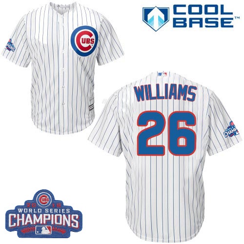 Youth Majestic Chicago Cubs #26 Billy Williams Authentic White Home 2016 World Series Champions Cool Base MLB Jersey