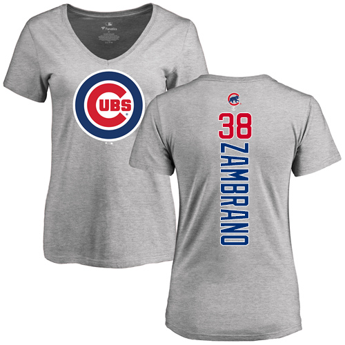 MLB Women's Nike Chicago Cubs #38 Carlos Zambrano Ash Backer T-Shirt