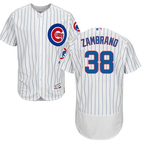 Men's Majestic Chicago Cubs #38 Carlos Zambrano White Home Flex Base Authentic Collection MLB Jersey