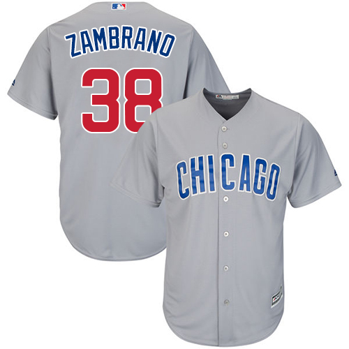Youth Majestic Chicago Cubs #38 Carlos Zambrano Authentic Grey Road Cool Base MLB Jersey