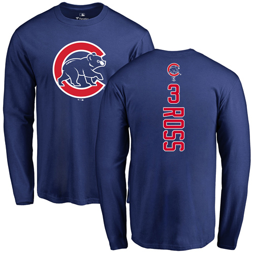 MLB Nike Chicago Cubs #3 David Ross Royal Blue Backer Long Sleeve T-Shirt