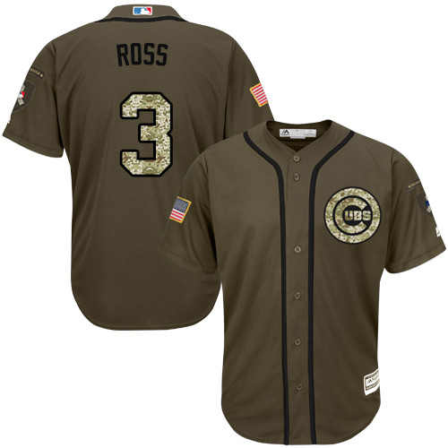 Men's Majestic Chicago Cubs #3 David Ross Authentic Green Salute to Service MLB Jersey