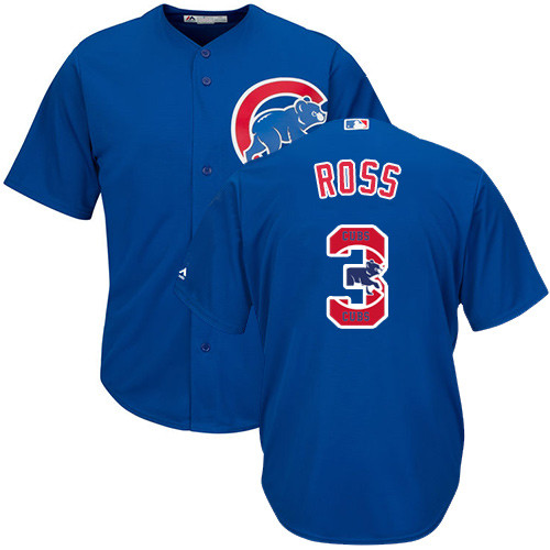 Men's Majestic Chicago Cubs #3 David Ross Authentic Royal Blue Team Logo Fashion Cool Base MLB Jersey