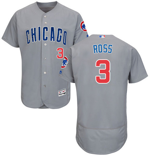 Men's Majestic Chicago Cubs #3 David Ross Grey Road Flexbase Authentic Collection MLB Jersey