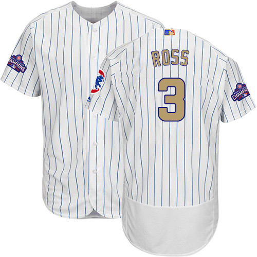 Men's Majestic Chicago Cubs #3 David Ross White 2017 Gold Program Flexbase Authentic Collection MLB Jersey