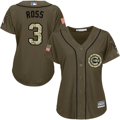 Women's Majestic Chicago Cubs #3 David Ross Authentic Green Salute to Service MLB Jersey
