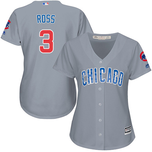 Women's Majestic Chicago Cubs #3 David Ross Authentic Grey Road MLB Jersey