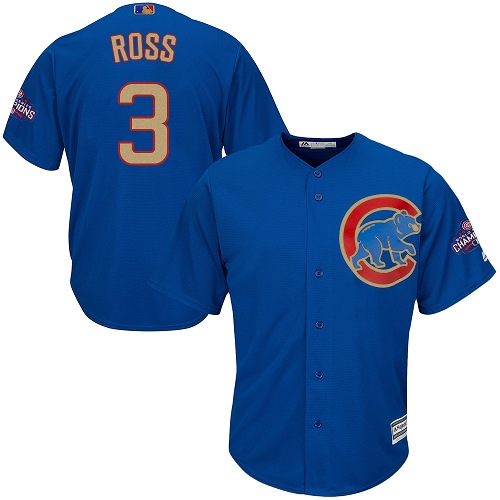 Youth Majestic Chicago Cubs #3 David Ross Authentic Royal Blue 2017 Gold Champion Cool Base MLB Jersey