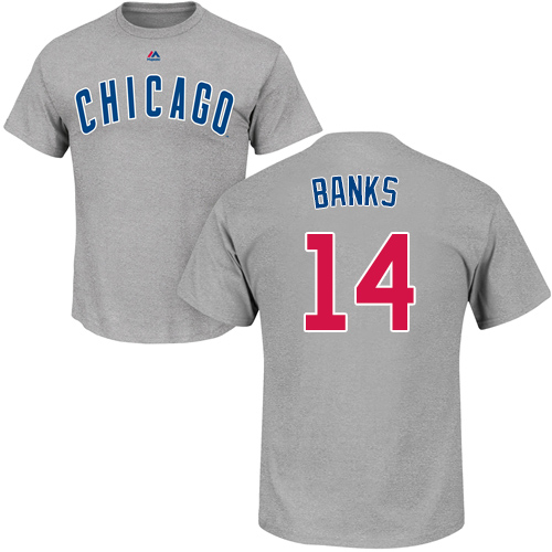 MLB Nike Chicago Cubs #14 Ernie Banks Gray Name & Number T-Shirt