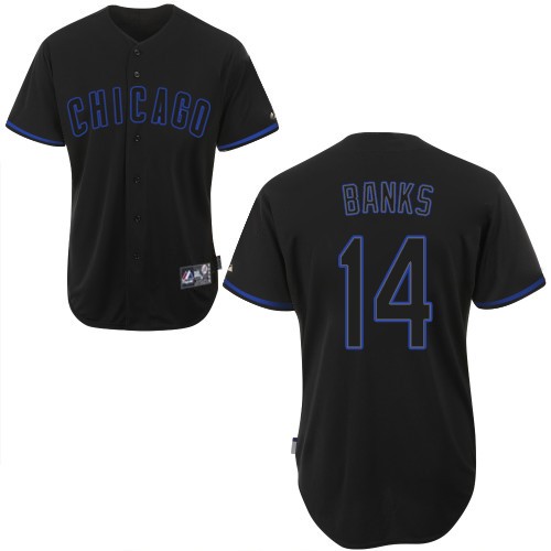 Men's Majestic Chicago Cubs #14 Ernie Banks Authentic Black Fashion MLB Jersey