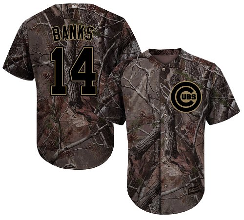 Men's Majestic Chicago Cubs #14 Ernie Banks Authentic Camo Realtree Collection Flex Base MLB Jersey